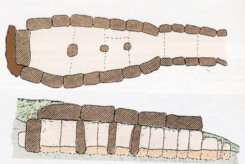 Planta y perfil de La Cueva de Menga Planta y alzado de La Cueva de Menga, en el Parque Megalítico de Antequera.
