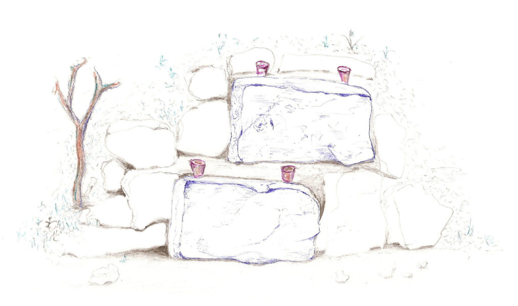 Desde una cantera se elige la piedra a desgajar. Se utiliza cuña, cincel, y en zonas frías, el hielo puede ayudar a romper la piedra.