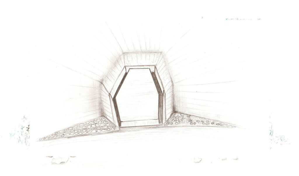 Planta, simulación de rampas para subir la piedra al dolmen.
