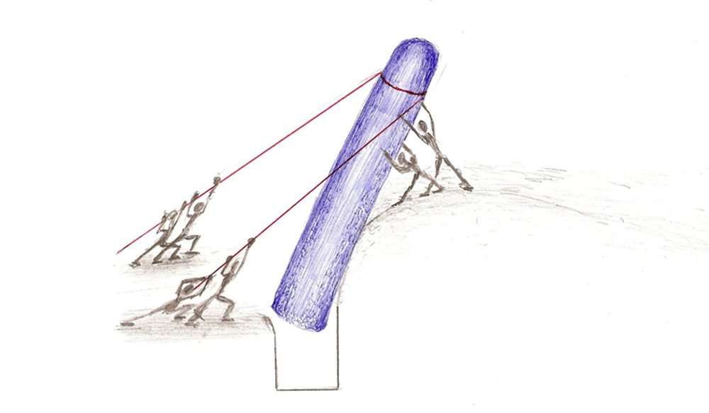Mediante la fuerza física se coloca la piedra enhiesta.