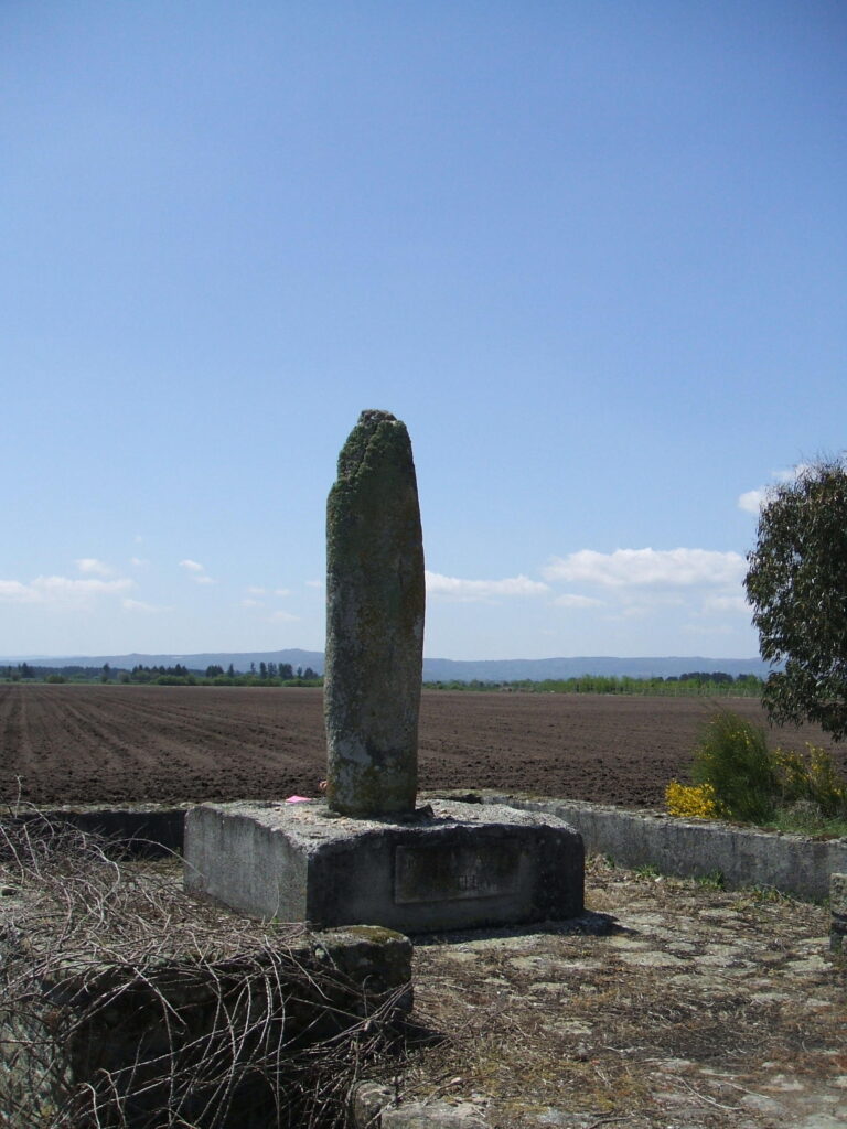 A Pedralta en La Limia A Pedralta es un Menhir de estilo alentejano recolocado en el centro de un terreno de concentración parcelaria, intensivo en el cultivo de patatas
